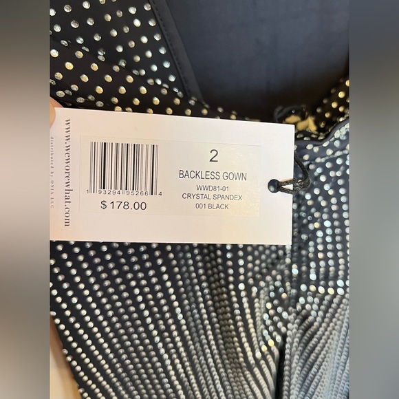 We Wore What Women's 2 Backless Evening Gown Crystal Spandex Maxi Dress Black - Picture 14 of 16